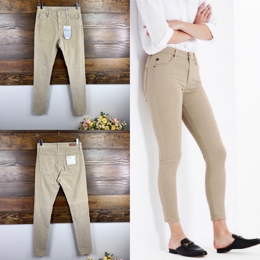 AG Adriano Goldschmied farrah skinny ankle high rise corduroy jeans beige new